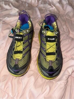 Hoka One One Trail Shoes — Lime Green & Purple Accents